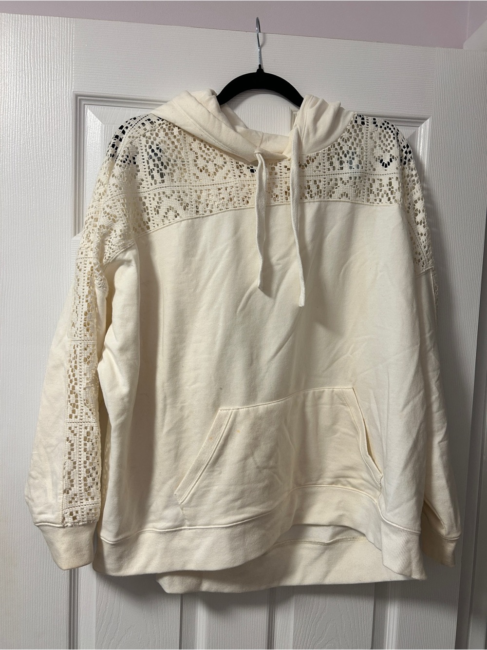 torrid Cream Crochet-inset Hooded Sweatshirt